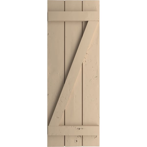 Rustic Three Board Joined Board-n-Batten Knotty Pine Faux Wood Shutters W/Z-Board, 16 1/2W X 42H